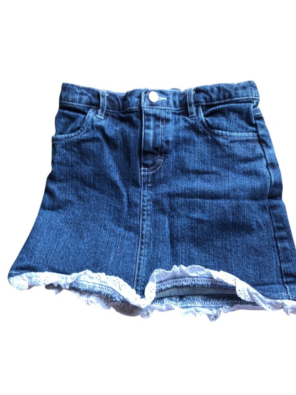 Hartstrings Denim Skirt Girls 6 Eyelet Lace Trim Cotton Blend Summer Vacation
